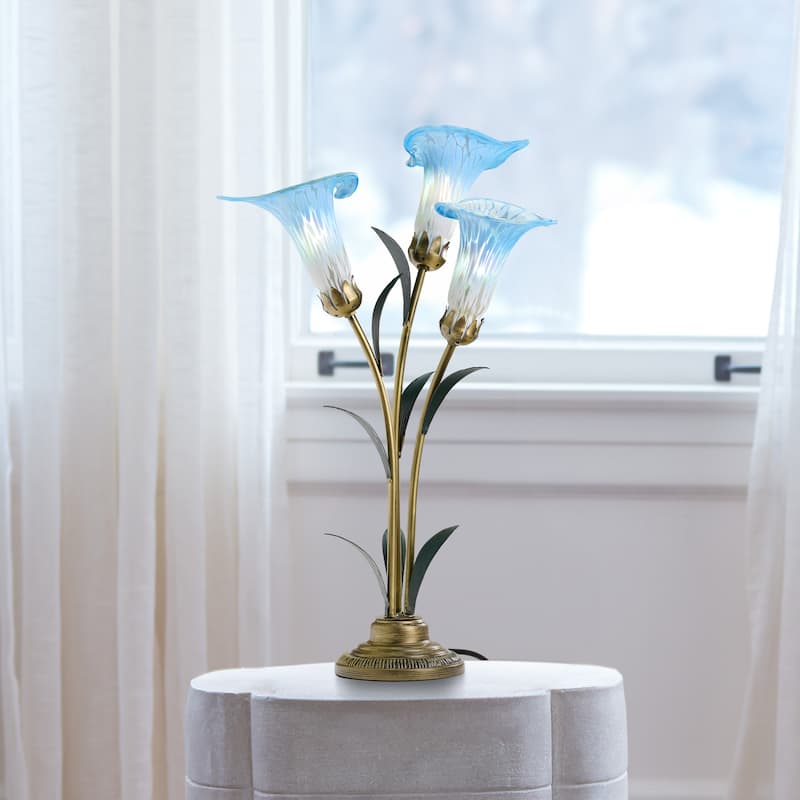 River of Goods Bronze Metal and Glass 3-Shade Calla Lily Table Lamp