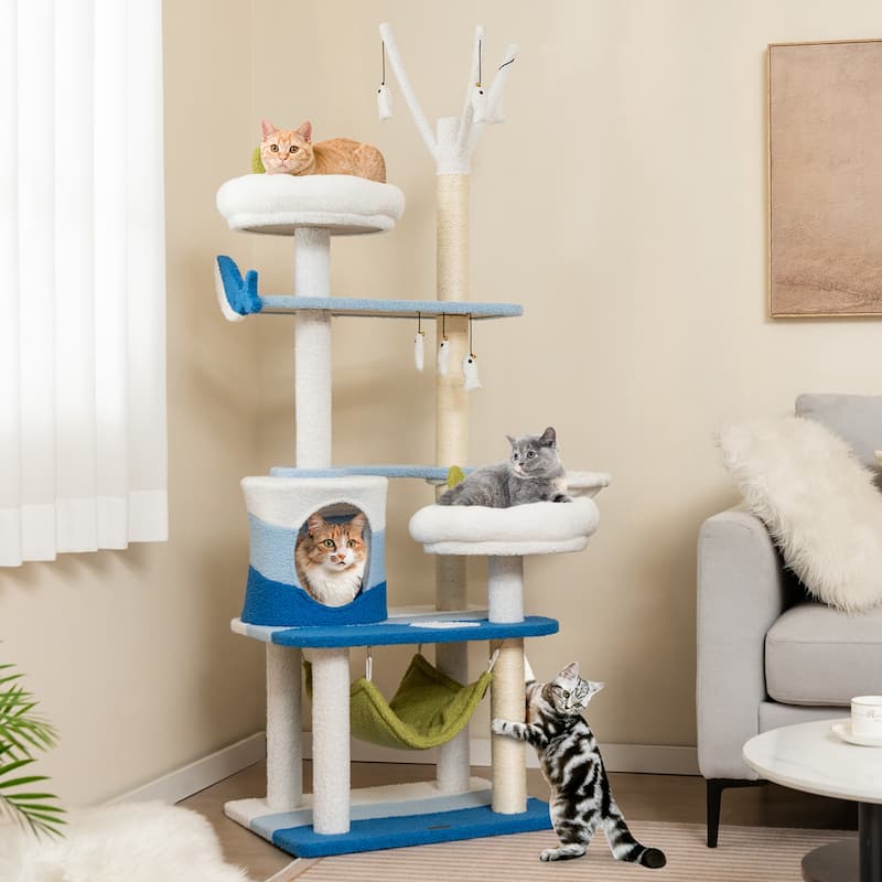 Petsite Ocean-themed Cat Tree with Sisal Covered Scratching Posts - See Details