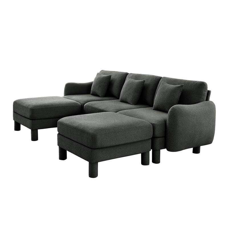109.4" 3-Seater Modern Upholstered Sofa Couch, Deep-Seat Sectional Sofa with Shell-Shaped Armrests, Leisure Sofa for Living Room