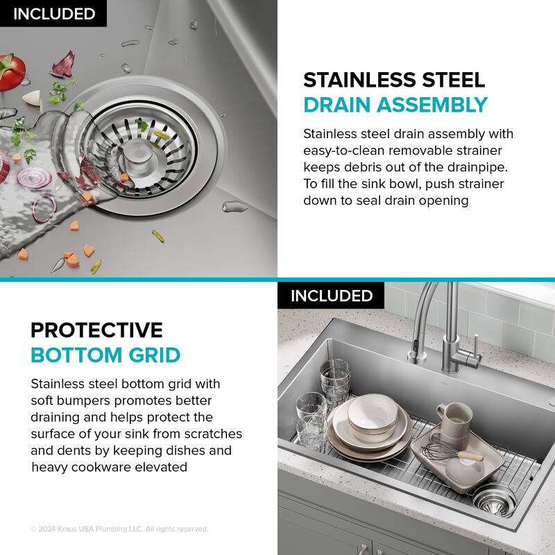 KRAUS Fairlane Drop In Top Mount 18 Gauge Stainless Steel Kitchen Sink