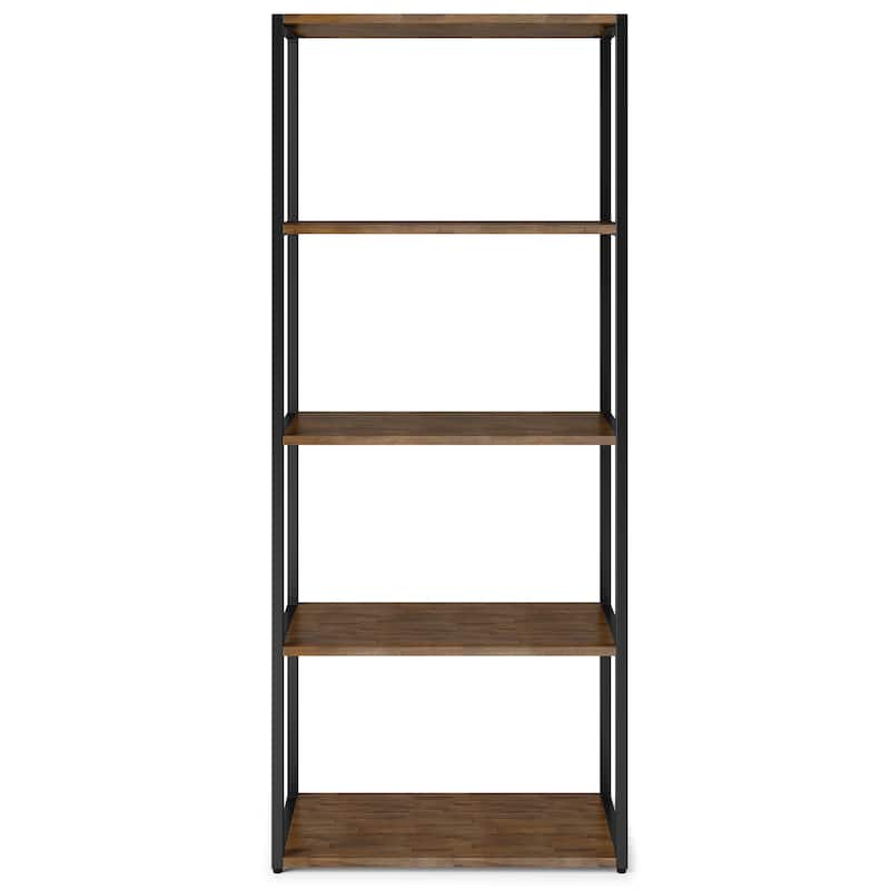 WYNDENHALL Brinkley SOLID ACACIA WOOD Modern Industrial 30 inch Wide Bookcase in Rustic Natural Aged Brown - 16"d x 30" w x 72"h