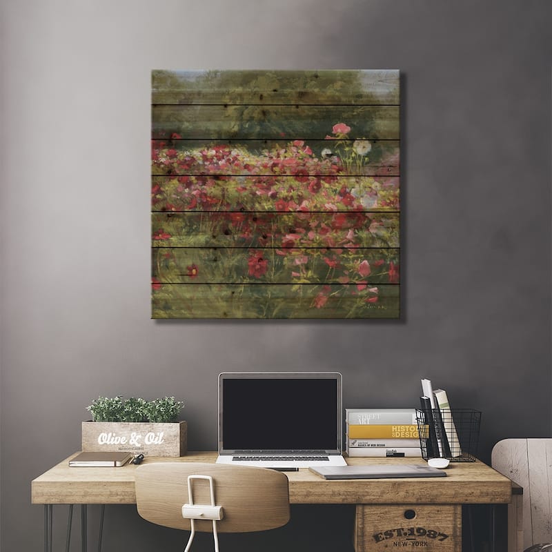 46 Cosmos Garden II Print On Wood by Wild Apple Portfolio - Multi-Color