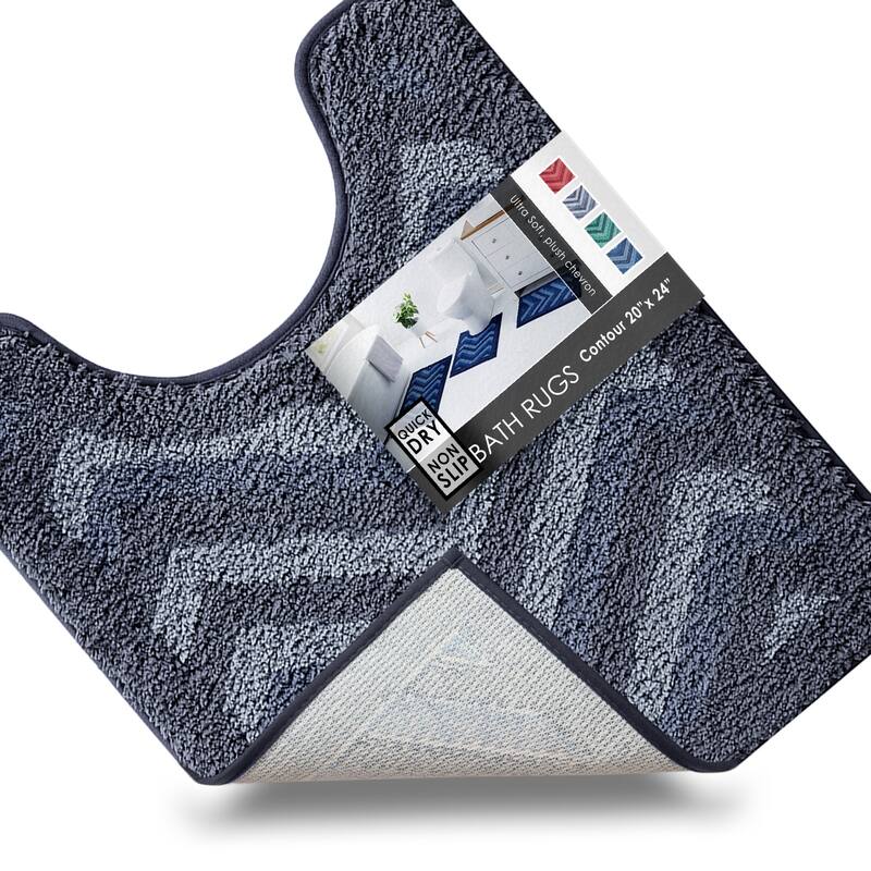 Clara Clark Non Slip Shaggy Bath Rug Set - Chevron Design Ultra Soft Bathroom Mat