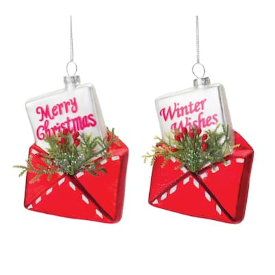 Glittered Santa Letter In Envelope Christmas Ornaments 5" Set of 12