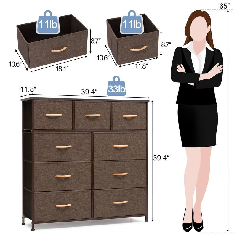 Home Extra Wide Closet Dresser Storage Tower Organizer Unit 9 Drawers