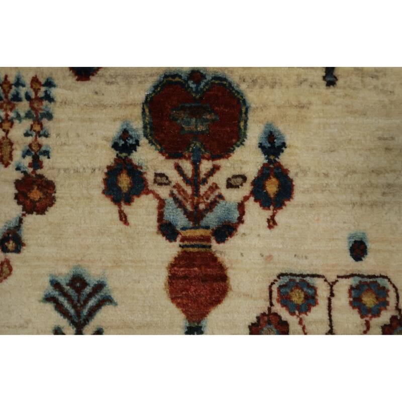 Hand Knotted Oriental 100% Wool Carpet Traditional Tribal Beige & Ivories Gabbeh (Qashqai) Area Rug - 6' 7'' X 4' 10''