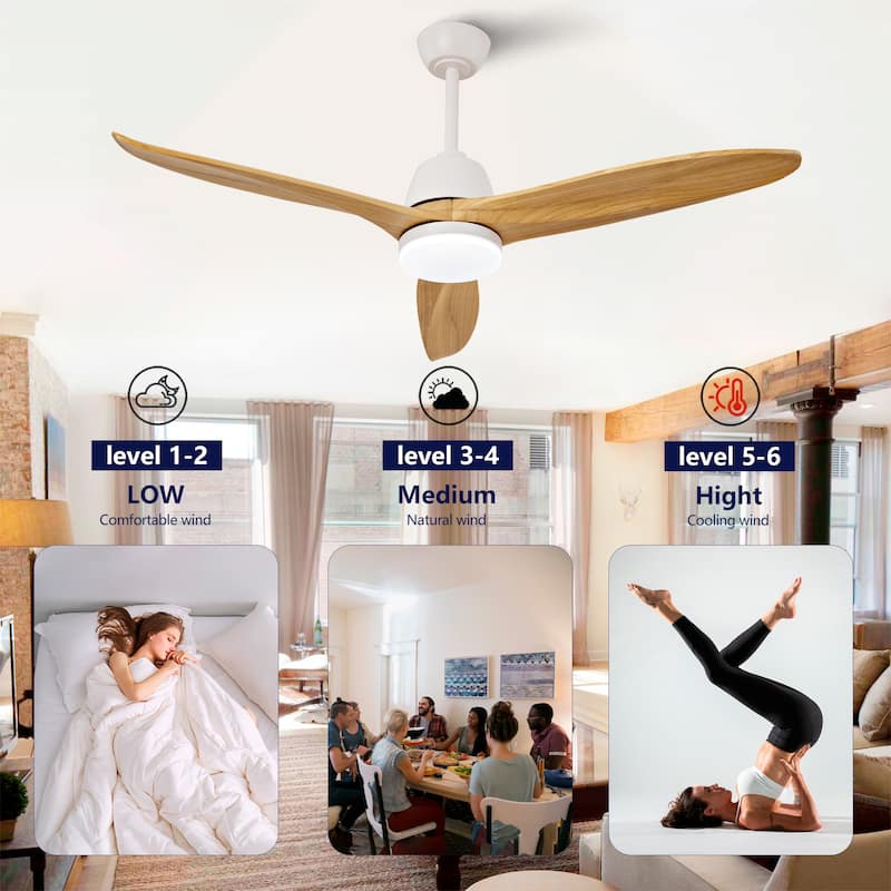 Hot sales 52 Inch Black Ceiling Fan With 3 Color Dimmable 5 Solide Wood Blades Remote Control Reversible DC Motor With Led Light