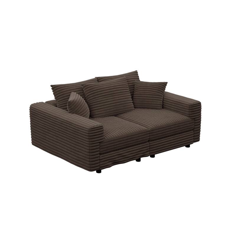 Plush Corduroy Upholstered 3 Seat Sofa , Convertible Deep Seat Lounge Sofa Chair, Cloud Sofa with 5 Soft Pillows