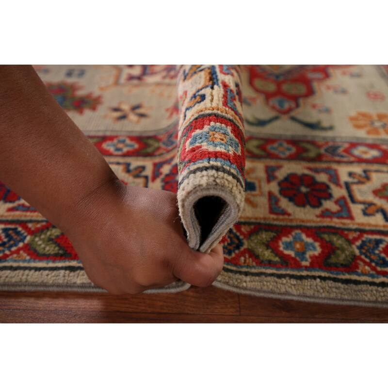 Geometric Kazak Accent Rug Hand-Knotted Foyer Wool Carpet - 3'3" x 5'2"