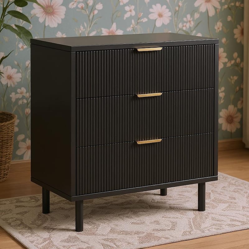 27.6'' Fluted 3 Drawer Dresser, with Anti-Tipping Device