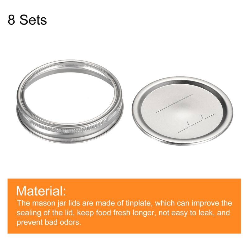 Canning Lids, 8 Sets - Tinplate Split-Type Wide Mouth with Date - Silver - 86mm