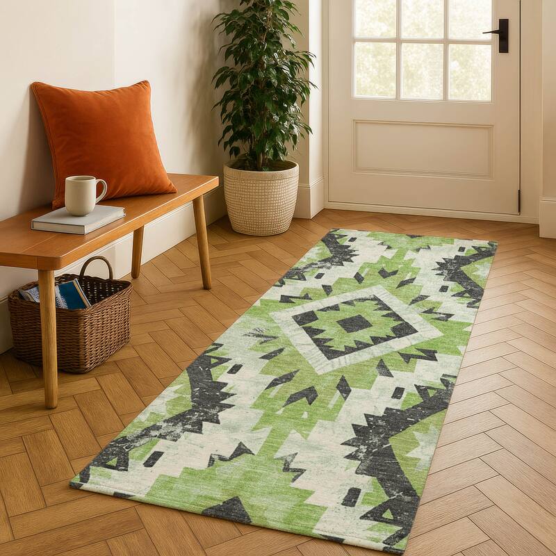Premium Washable Super Soft Southwest Global Mayfield Rug - Aloe - 2'3" x 7'6"