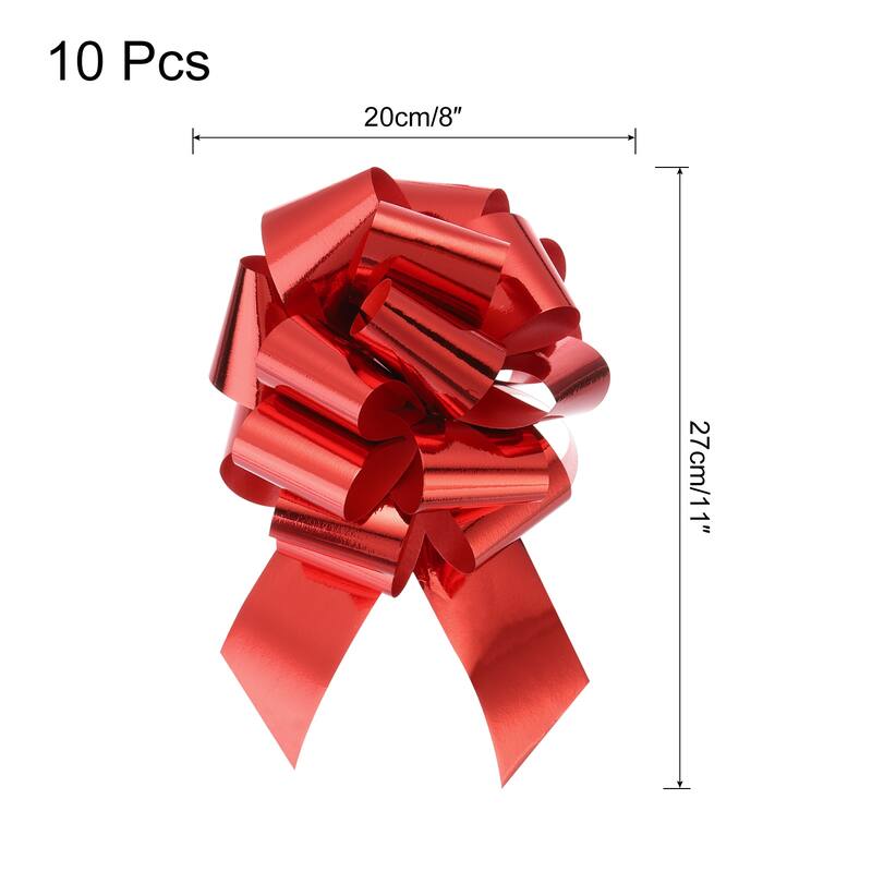 10pcs Metallic Large Big Pull Bow Gift Wrapping Bows Ribbon for Decor - Red - 8 inch