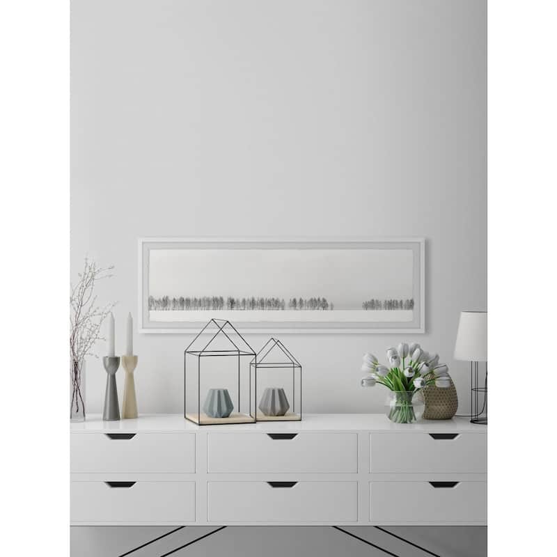 Framed Winter Tree Painting Print - White Snowy Field Wall Art - Home Decor Picture