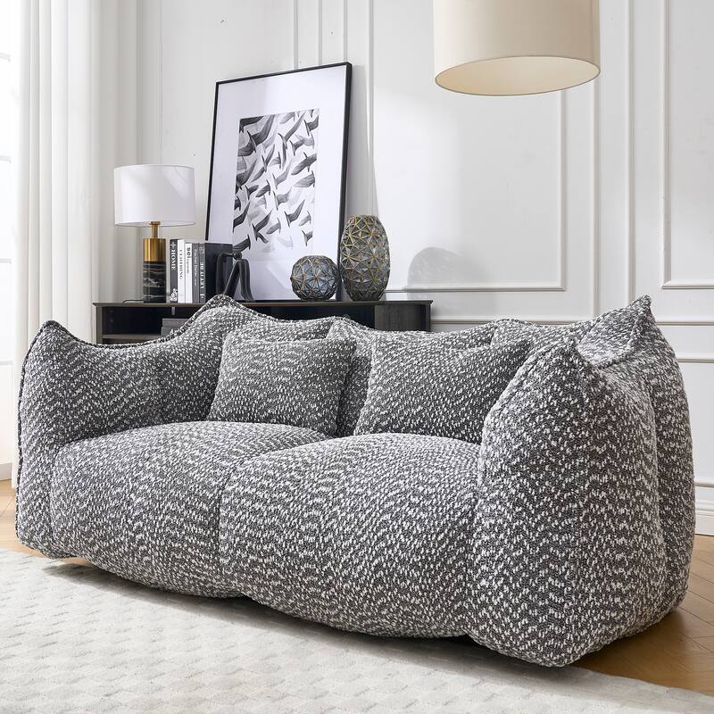 Modern Chenille 2-Seater Bean Bag Chair Recliner Sofa with Armrests for Living Room Lounge Bedroom - Grey