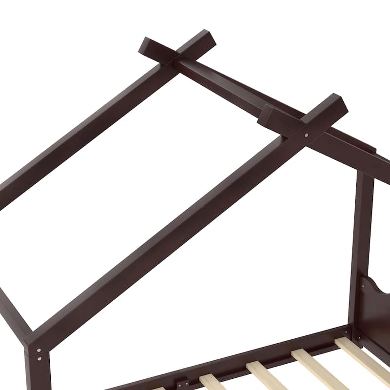 Queen/Full/Twin Solid Wood House Floor Bed, No Box Spring Needed