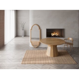 Kellen 56-inch Diameter Teak Dining Table with Geometric Pedestal Base ...