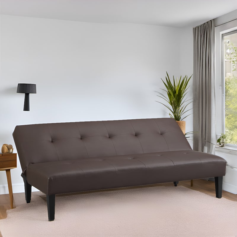 Modern Futon Sofa Bed, Convertible Couch with Wooden Legs, Recliner