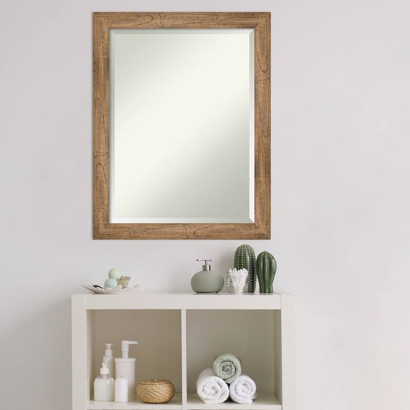 Beveled Wood Bathroom Wall Mirror - Owl Brown Narrow Frame