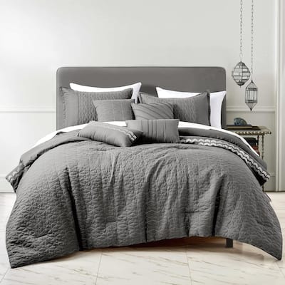 7 Piece Grey Geometric Boho Soft Bedding Comforter Set