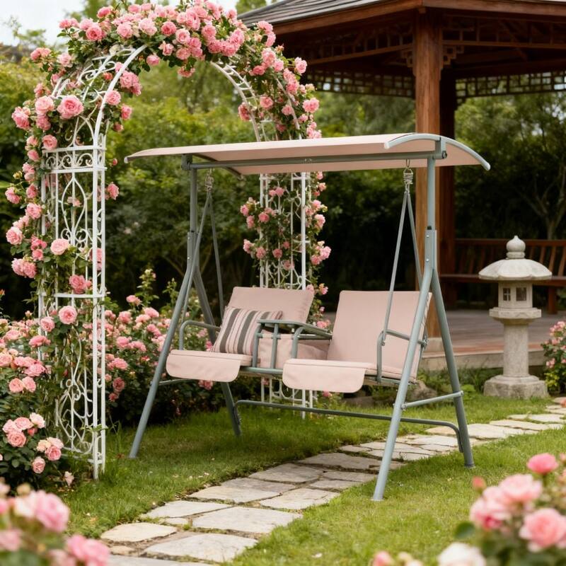 GDFStudio - Ethan Comfortable Patio Swing Chair with Canopy and Storage