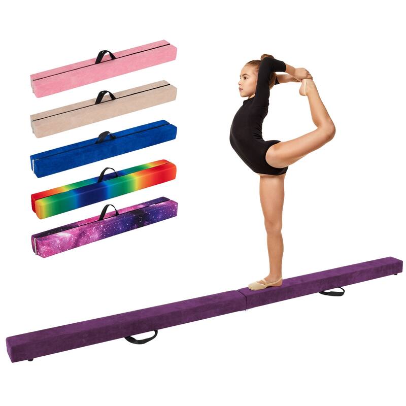 Gymax 9 FT Folding Gymnastic Beam w/Anti-slip Base Pine Wood Frame - Purple