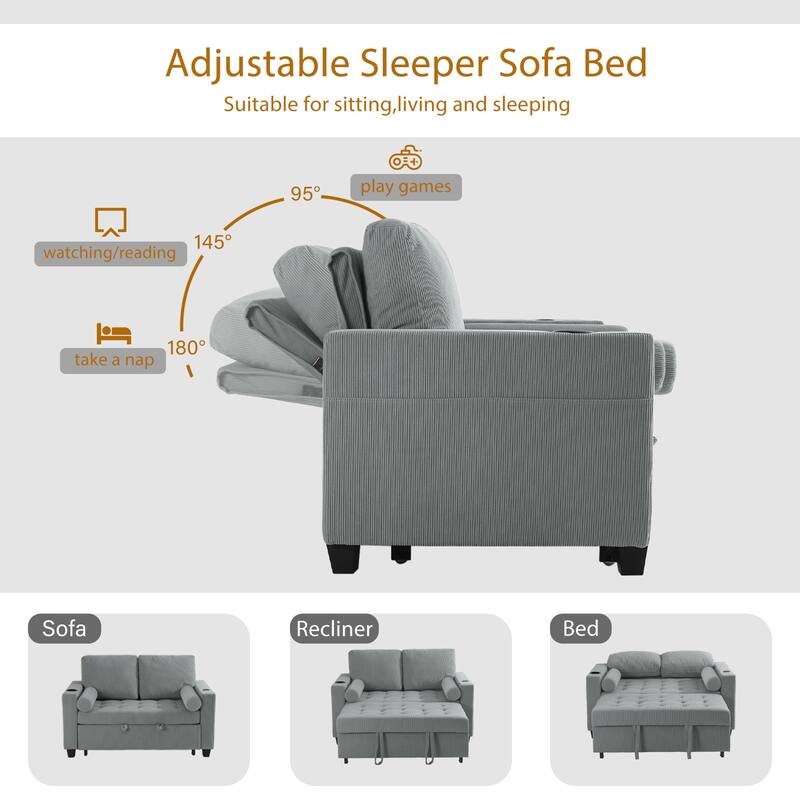 Set of 2 Corduroy Convertible Sleeper Chairs Pull-Out Chair Beds with Adjustable Recline