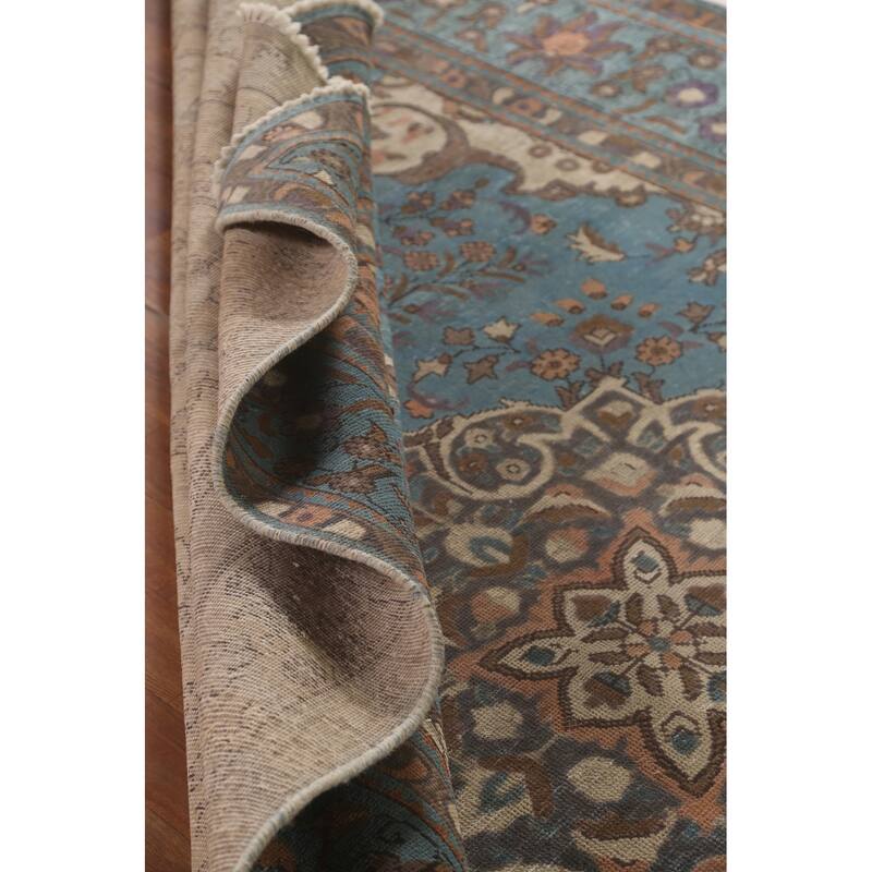 Over-Dyed Blue Tabriz Persian Vintage Rug Hand-Knotted Wool Carpet - 6'6"x 10'0"