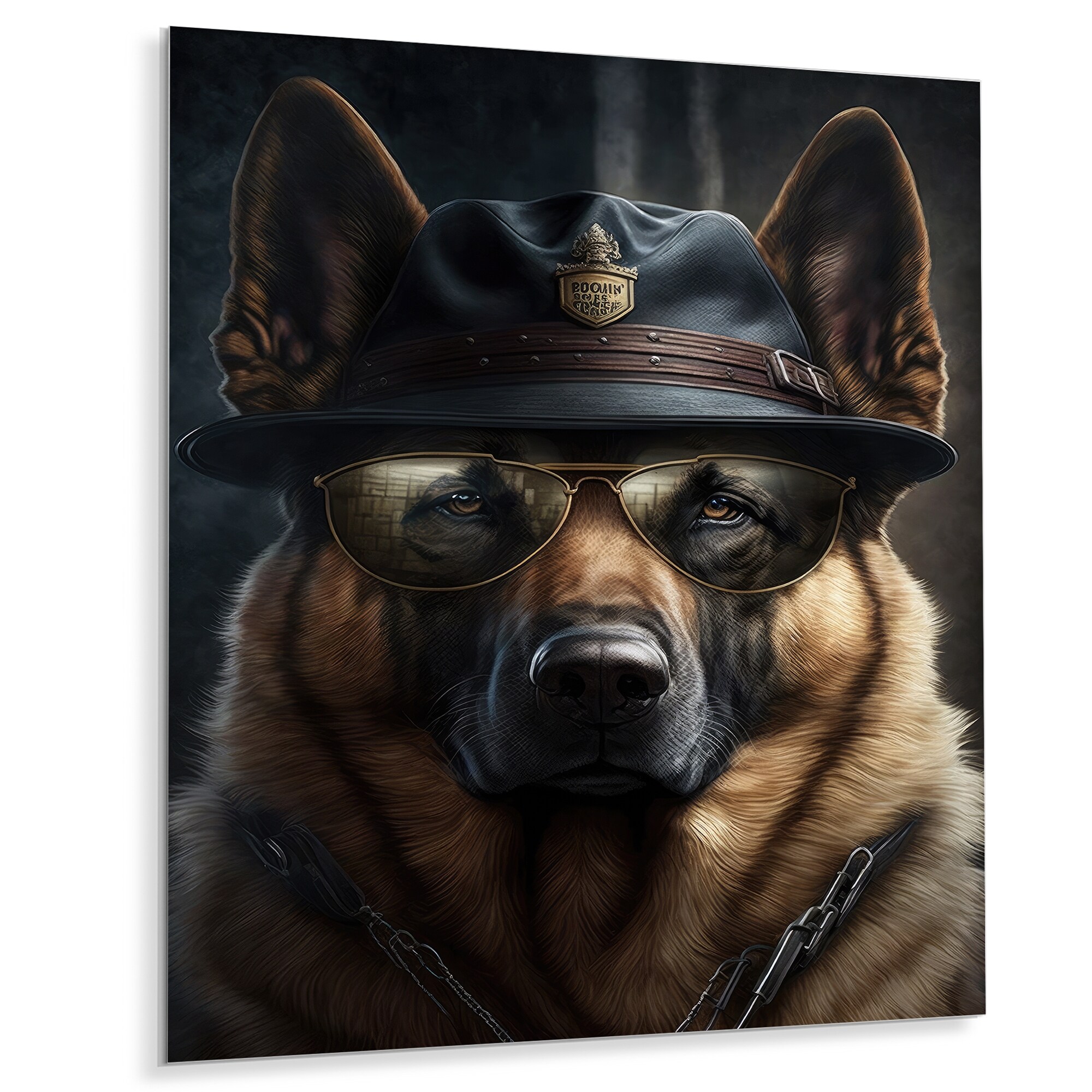 Designart Mafia German Shepard Animals Dog German Shepherd Gangster Mafia Metal Wall Art 24 in. wide x 32 in. high
