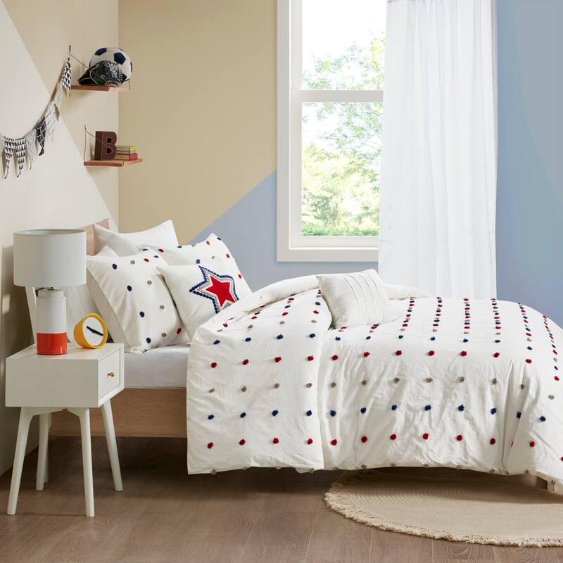 Ensley Cotton Jacquard Pom Pom Comforter Set by Intelligent Design Kids