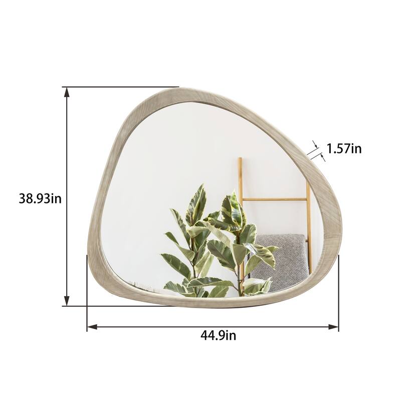 GDF Studio - Aramis 45 Inch Asymmetrical Solid Wood Wall Mirror with Natural Frame - Natural Wood