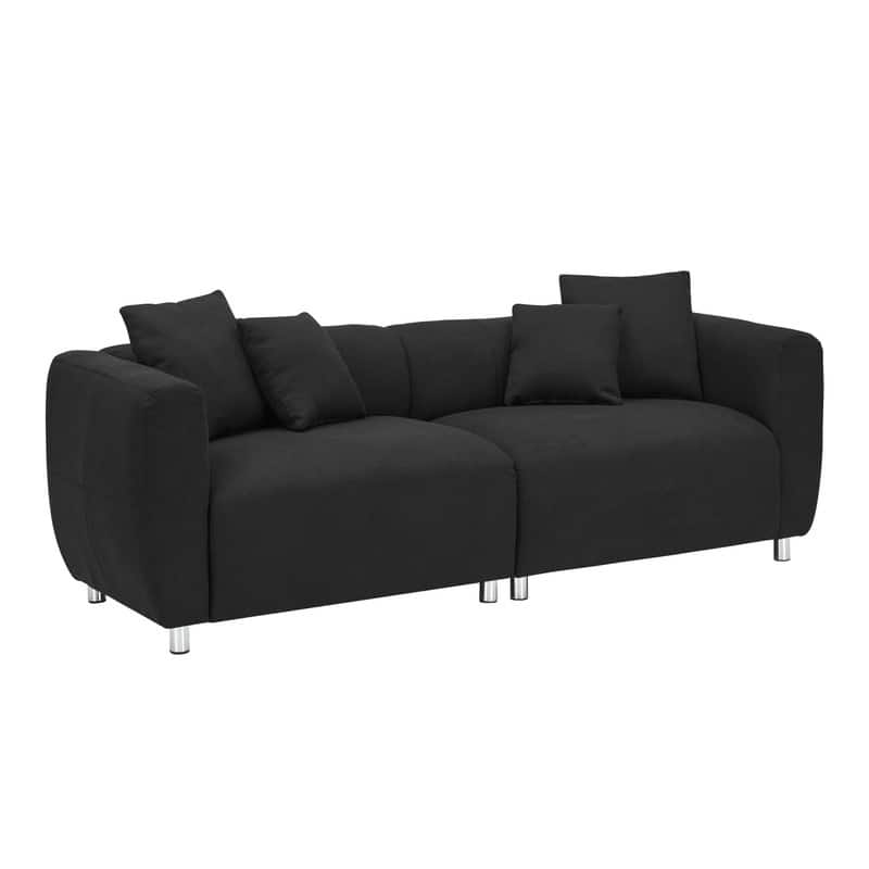 89" Cotton Linen Teddy 3-Seater Upholstered Sofa with Metal Legs