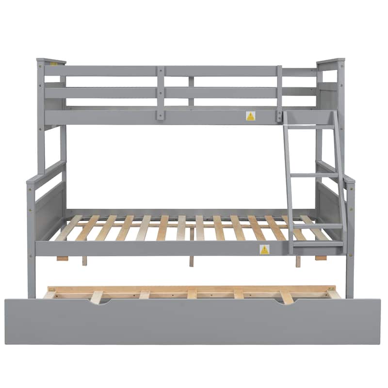 Twin Over Full Bunk Bed w/Ladder, Twin Size Trundle, Safety Guardrail
