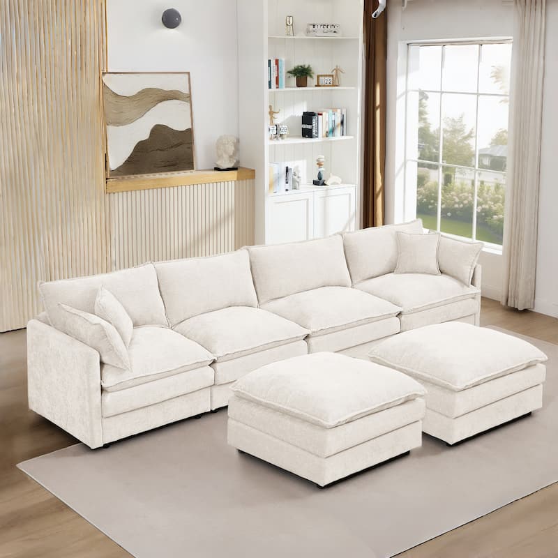 Modular Sectional Sofa, 102 Inch L Shaped Couch Set for Living Room, 3-Seater Comfy Cloud Couches with Ottoman, DIY Combination