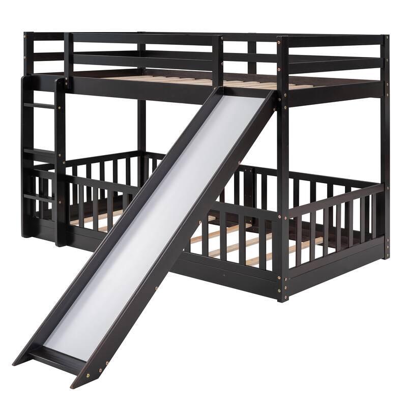 Twin Over Twin Bunk Bed with Slide and Ladder, Espresso Finish