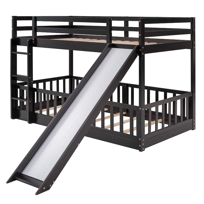 Twin Over Twin Bunk Bed with Slide and Ladder, Espresso