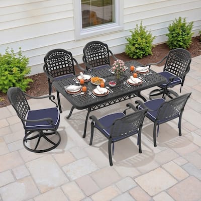 7-Piece Outdoor Dining Set with 1 Table and 6 Chairs, All-Weather Aluminum Outdoor Patio Sets