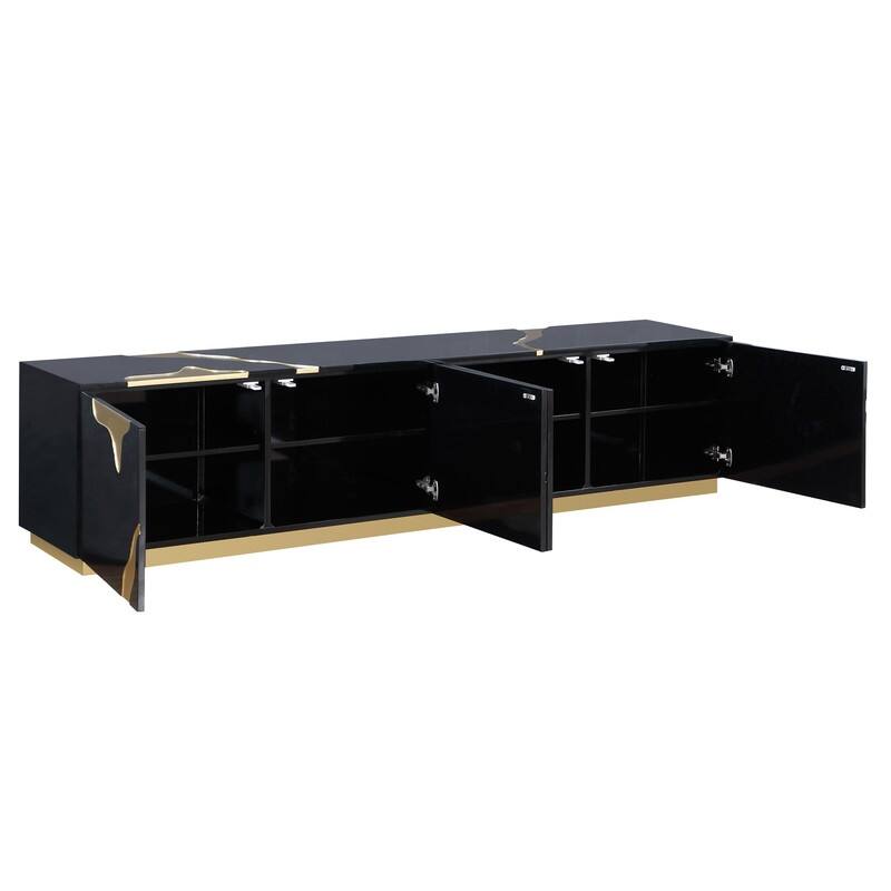 Best Master Furniture Freesia 87" Lacquer TV Stand with Gold Trim