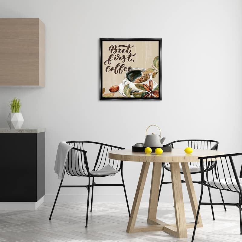 Stupell Rustic But First Coffee Framed Floater Canvas Wall Art Design By Kim Allen