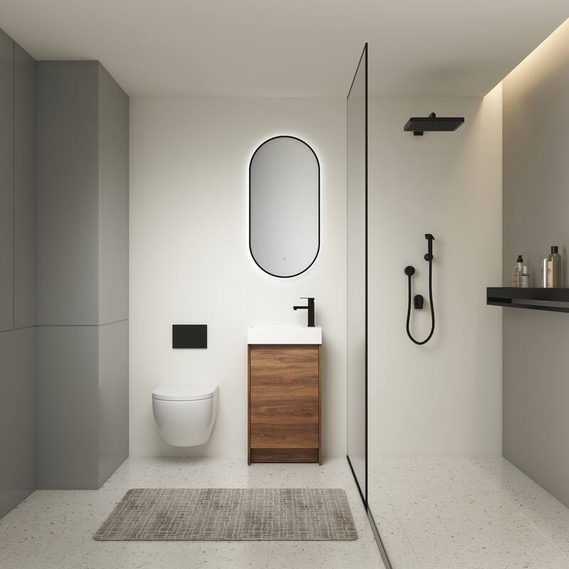 GDFStudio - Jasper Modern 18 Inch Floating Bathroom Vanity with Single Sink - 18 Inch - Brown Ebony+Freestanding