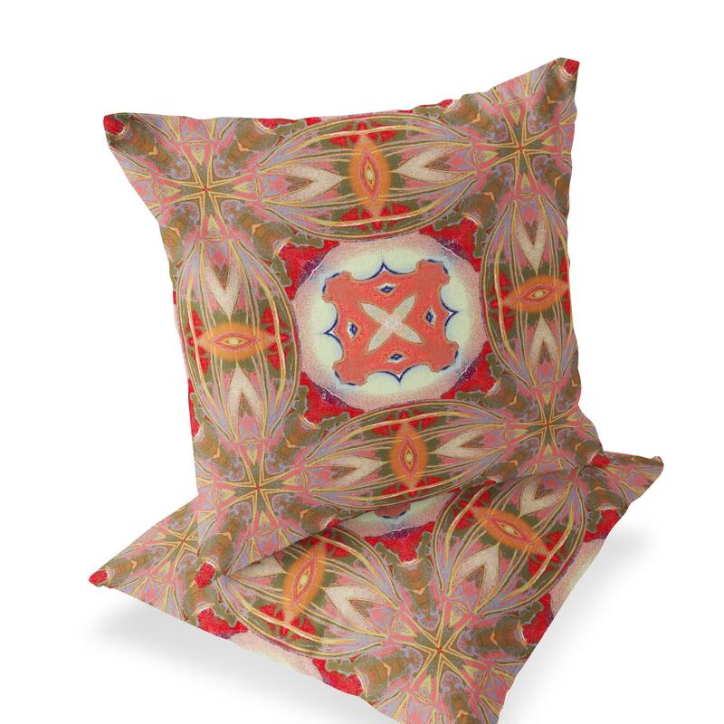 HomeRoots Set of Two 16" X 16" Green and Pink Blown Seam Floral Indoor Outdoor Throw Pillow - 16.00' X '16.00' X '5.00