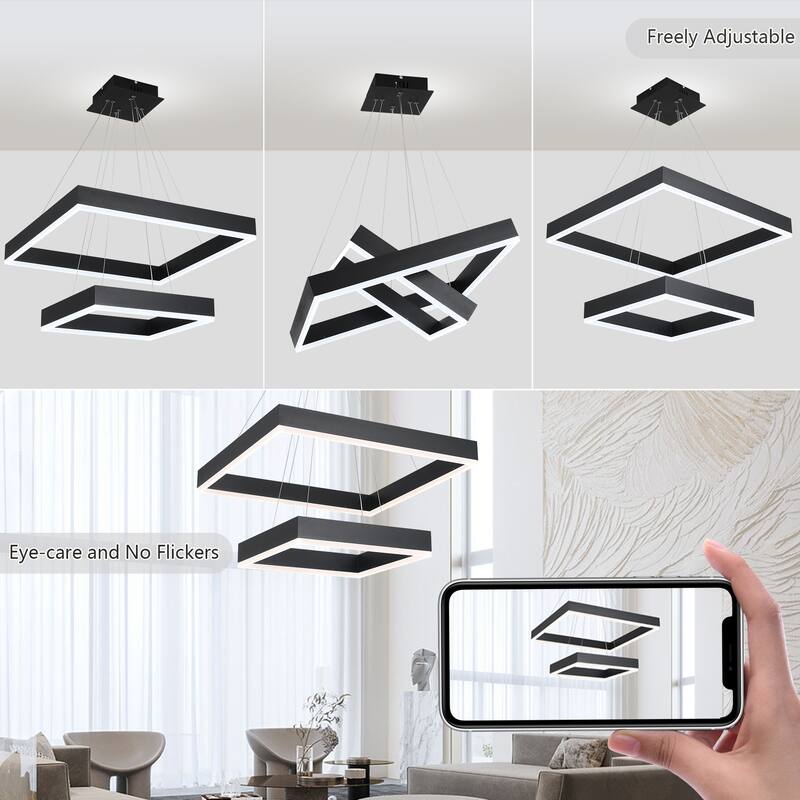Modern Dimmable 2-Light Unique Tiered LED Chandelier