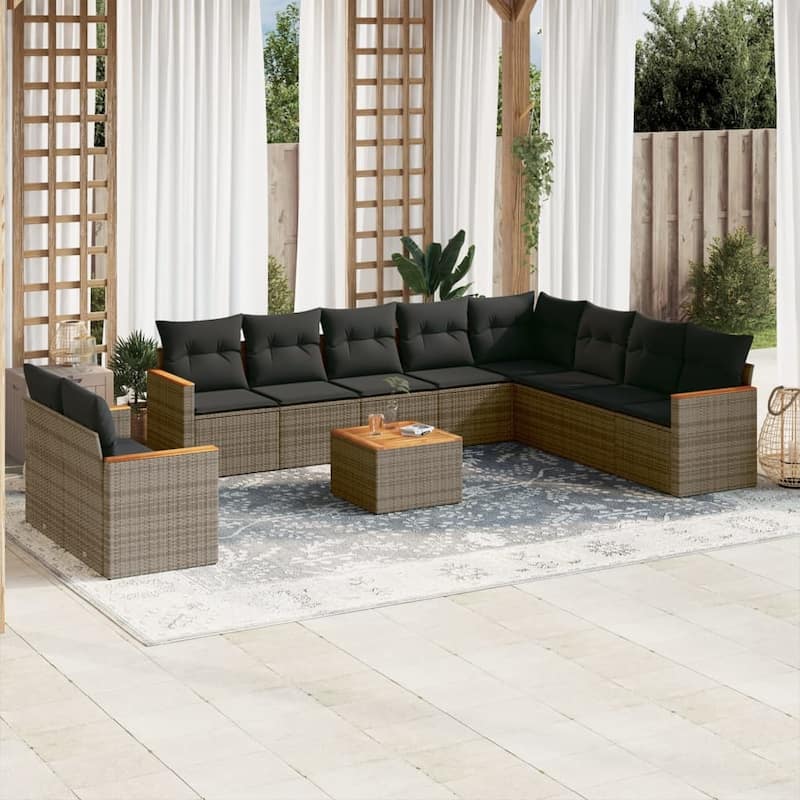 vidaXL Garden Sofa Set Black - Gray 11 Piece With table