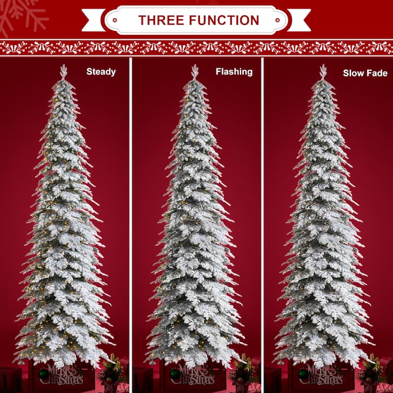 Glitzhome 15 Foot Pre-Lit Flocked Pencil Spruce Artificial Christmas Tree with 1400 LED Lights - 15ft