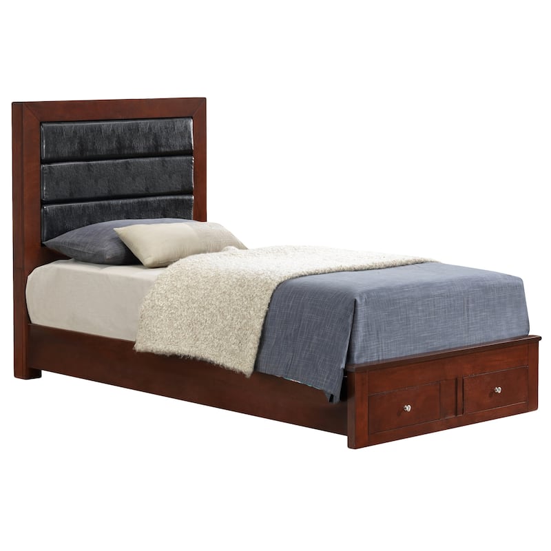 Padded Upholstered Panel Twin Bed with Drawers - 81" - Brown and Black