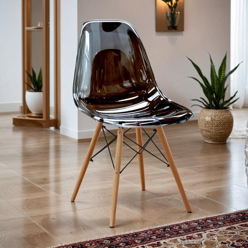 Cresco Minimalist Modern Acrylic Accent Dining Chair wiith Solid Wood Legs Side Chair for Home Office, Living Room & Kitchen