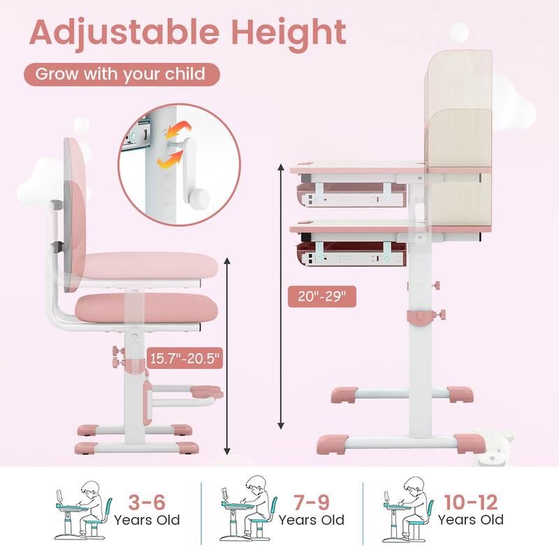 Gymax Kids Desk & Chair Set Height Adjustable Children School Study