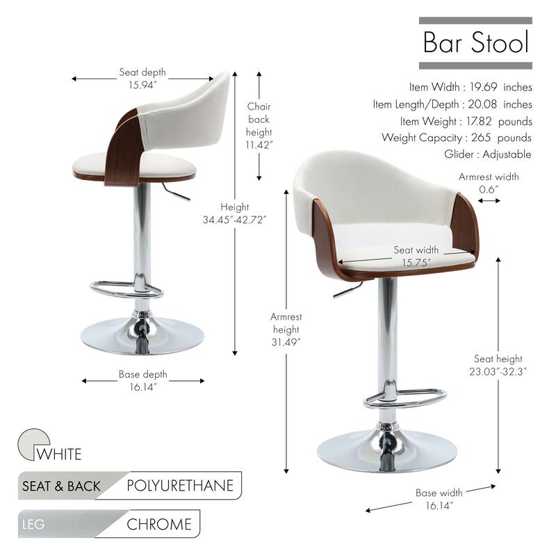 Porthos Home Emir Swivel Adjustable Height Faux Leather Mid-Century Bar Stool