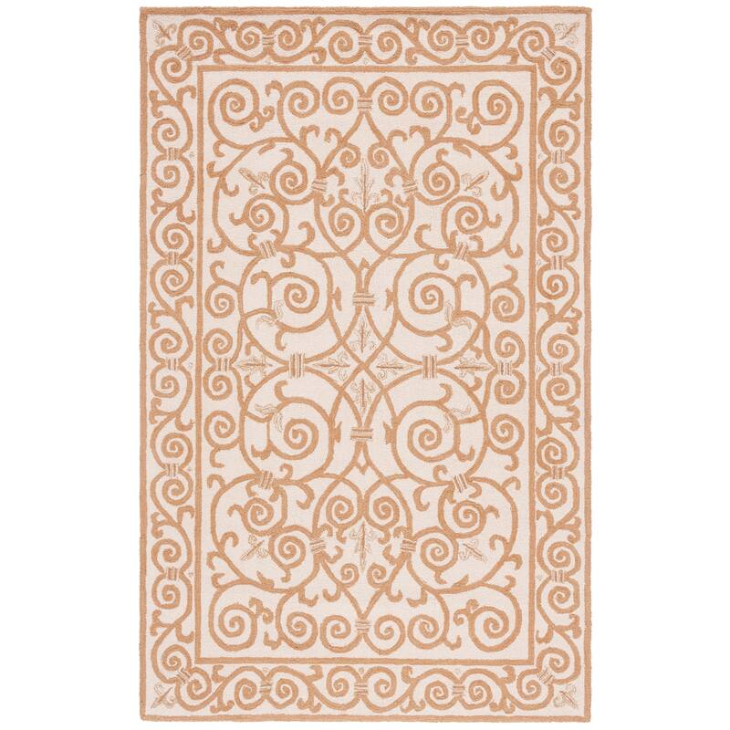 SAFAVIEH Hand-hooked Chelsea Joba Country Oriental Wool Rug - 5' 3" x 8' 3" - Ivory/Gold - Runner/Rectangle