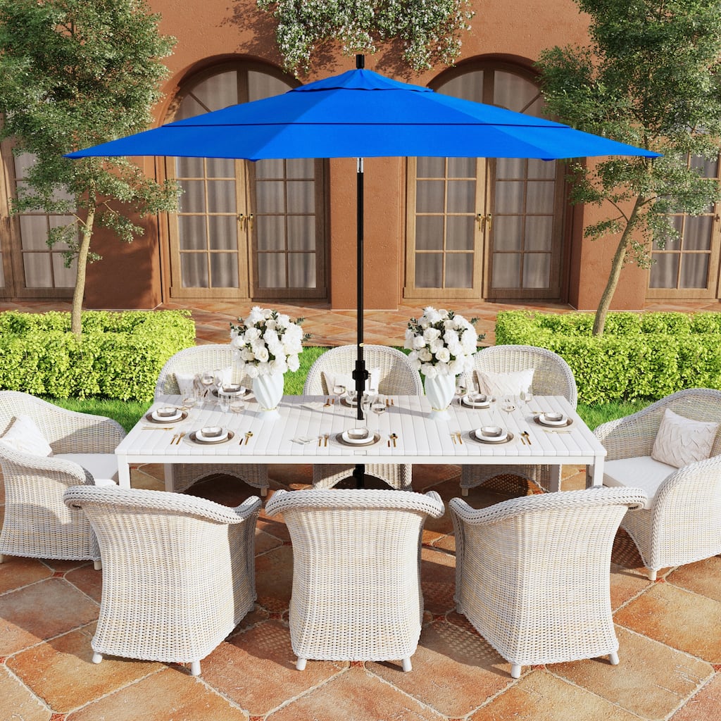 California Umbrella 11' Rd Golden State Series Patio Umbrella Black Aluminum Frame Crank Lift Collar Tilt Sunbrella